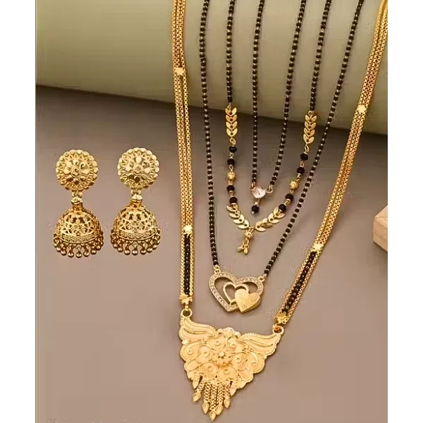 MANGALSUTRA COMBO DEAL GOLD PLATED NECKLACE PANDENT MANGALSUTRA 30 INCH AND 18 INCH COMBO PACK WITH EARRING FOR WOMEN PACK OF 5