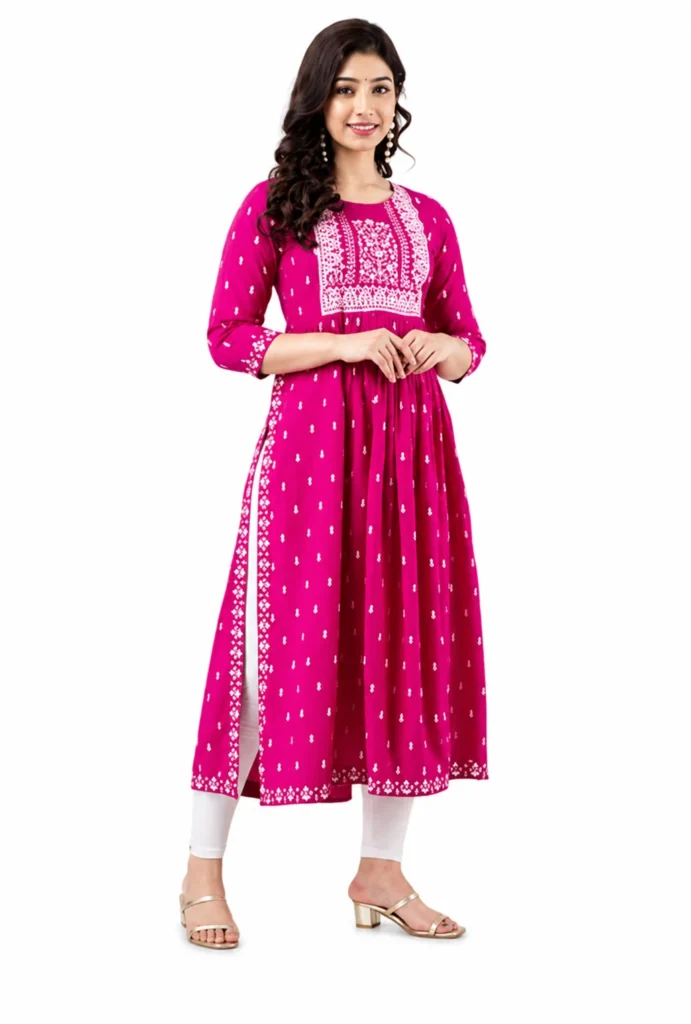 Women Printed Rayon Anarkali Kurta (2)