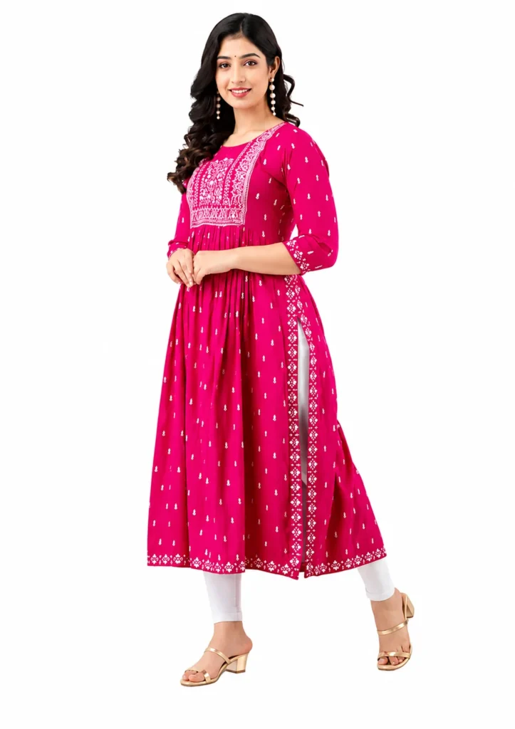 Women Printed Rayon Anarkali Kurta